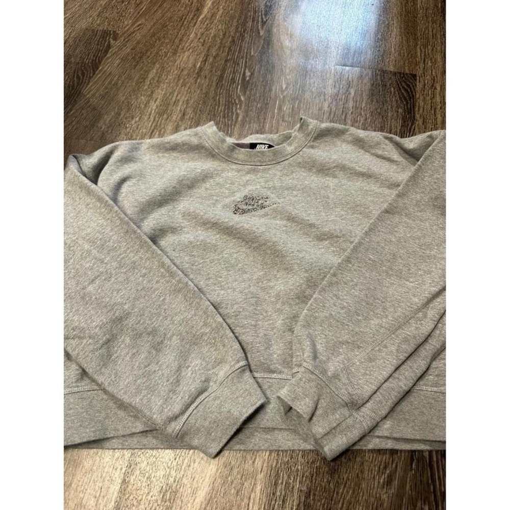 Nike Women Grey Crew Neck Sweatshirt Glitter Swoosh Logo Casual Size S
